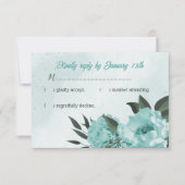 blauwe bloemen groene bruiloft RSVP kaartje (Voorkant)