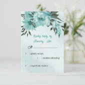 blauwe bloemen groene bruiloft RSVP kaartje (Staand voorkant)
