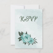 blauwe bloemen groene bruiloft RSVP kaartje (Achterkant)