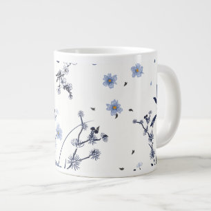 Blauwe bloemen grote koffiekop