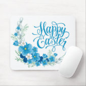 Blauwe bloemen Happy Easter muismat (Met muis)