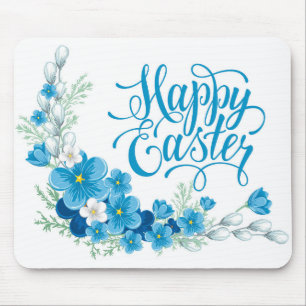 Blauwe bloemen Happy Easter muismat
