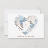 Blauwe bloemen hart krans Trouw RSVP kaart (Achterkant)