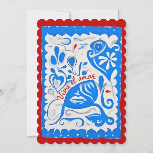 Blauwe Bloemen Hart Papel Picado Mexicaanse bruilo Kaart (Achterkant)