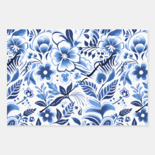 Blauwe bloemen Hawaïaans Inpakpapier Vel