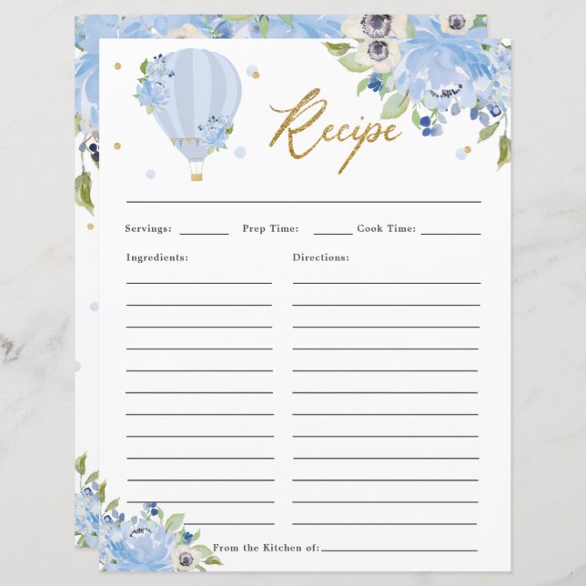 Blauwe Bloemen Hete Luchtballon Bruids Breng Recep (Voorkant / Achterkant)