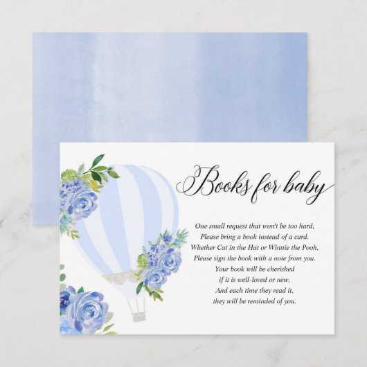 Blauwe bloemen heteluchtballonboek in plaats van k informatiekaartje (Voorkant / Achterkant)