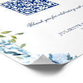 Blauwe Bloemen Honeymoon Gift QR Code Trouwbord Poster (Hoek)