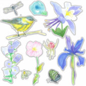 Blauwe bloemen Honingbijen Dragonfly Wildbloemen V Sticker (Voorkant)