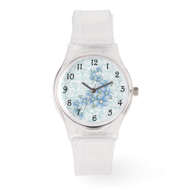 Blauwe Bloemen Horloge (Voorkant)