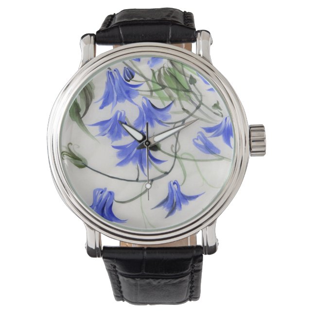 Blauwe bloemen horloge (Voorkant)