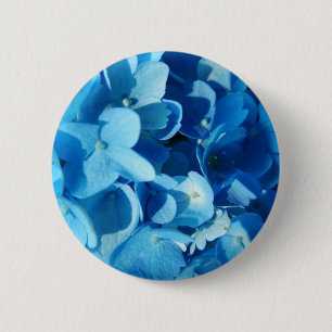 Blauwe bloemen, hortensia ronde button 5,7 cm