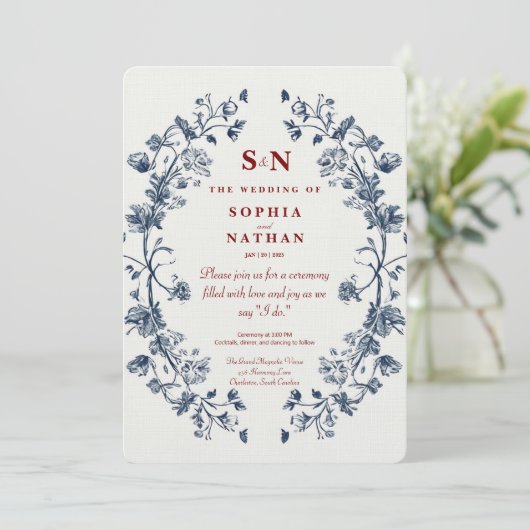  Blauwe Bloemen Huwelijk met Rustieke Charme Kaart (Staand voorkant)