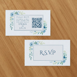Blauwe Bloemen Huwelijk RSVP QR Code Informatiekaartje