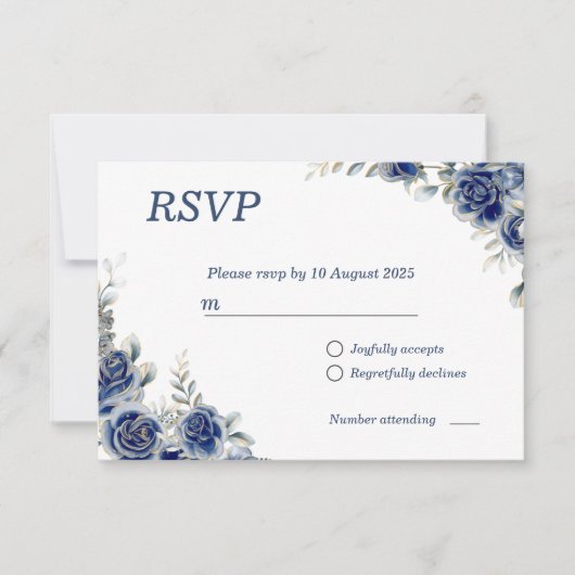 Blauwe Bloemen Huwelijk RSVP Response Kaart (Voorkant)