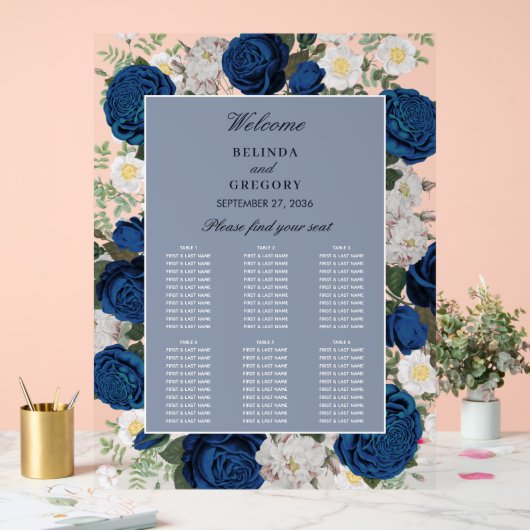 Blauwe Bloemen Huwelijk Transparante Zitting Grafi Acryl Bord (Huwelijk)