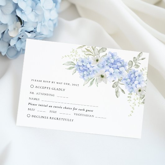Blauwe Bloemen Hydrangea bruiloft RSVP Kaartje