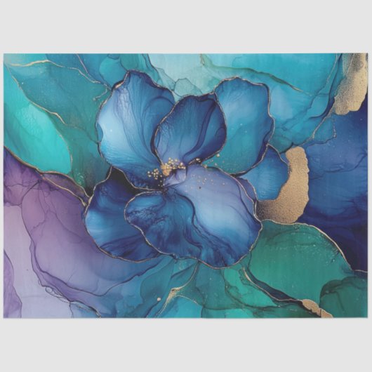 Blauwe Bloemen in Alcohol Ink Serie Design #36 Tissuepapier (Voorkant)