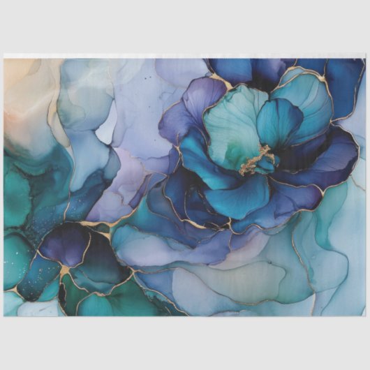 Blauwe Bloemen in Alcohol Ink Serie Design #9 Tissuepapier (Voorkant)