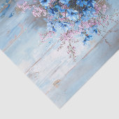 Blauwe bloemen in een roze vaas Shabby Decoupage Tissuepapier (Detail)