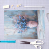 Blauwe bloemen in een roze vaas Shabby Decoupage Tissuepapier (Craft)