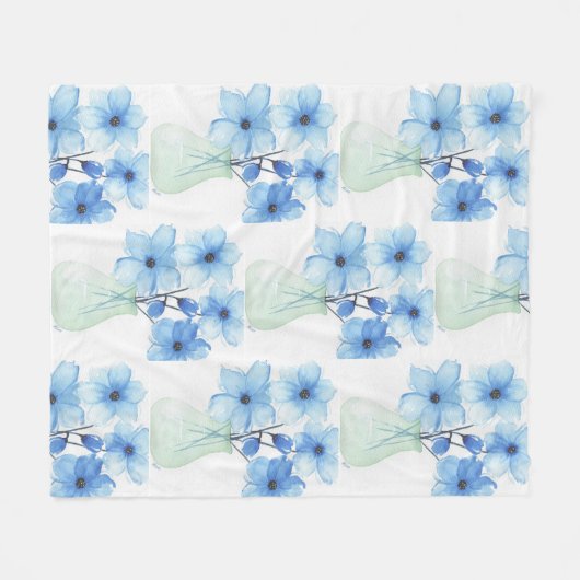 Blauwe bloemen in een vaas Notitiekaarten Fleece Deken (Voorkant (Horizontaal))