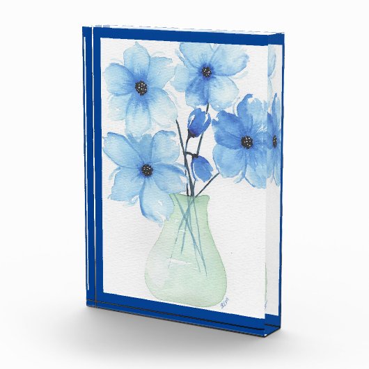 Blauwe bloemen in een vaas Notitiekaarten Fotoblokken (Rechts)