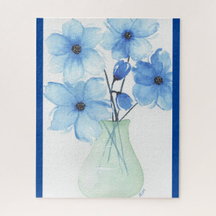 Blauwe bloemen in een vaas Notitiekaarten Legpuzzel