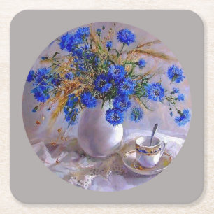 Blauwe bloemen in een Vase Kartonnen Onderzetters
