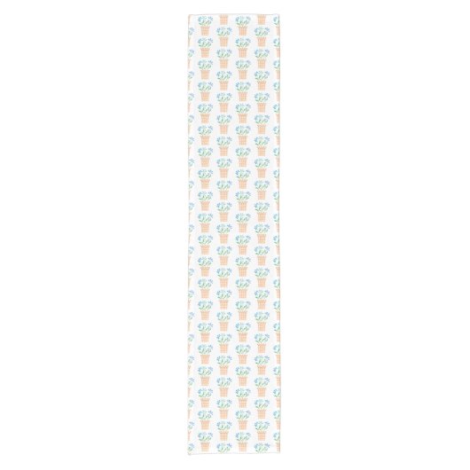 Blauwe bloemen in geweven potten korte tafelloper (Voorkant)