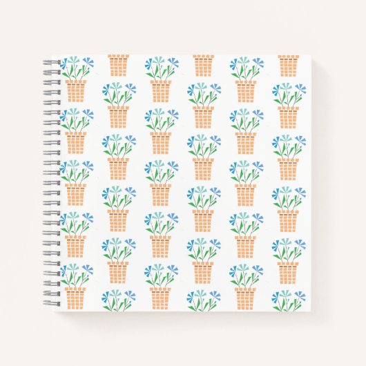 Blauwe bloemen in geweven potten notitieboek (Voorkant)