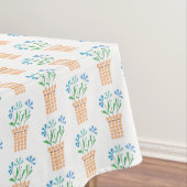 Blauwe bloemen in geweven potten tafelkleed (Voorbeeld)