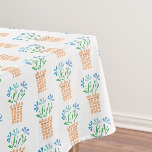 Blauwe bloemen in geweven potten tafelkleed (Voorbeeld)