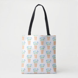 Blauwe bloemen in geweven potten tote bag