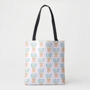 Blauwe bloemen in geweven potten tote bag