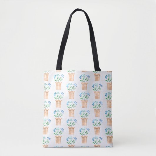 Blauwe bloemen in geweven potten tote bag (Voorkant)