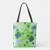 Blauwe bloemen in Lime Green Tote Bag (Achterkant)