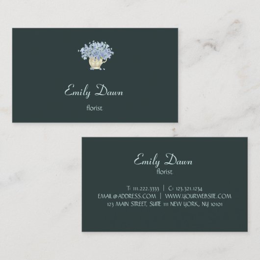 Blauwe bloemen in vasgrijs visitekaartje (Voorkant / Achterkant)