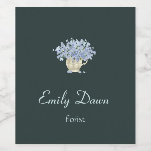 Blauwe bloemen in vasgrijs wijn etiket (Enkel label)