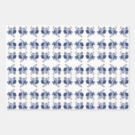 Blauwe bloemen inpakpapier vel