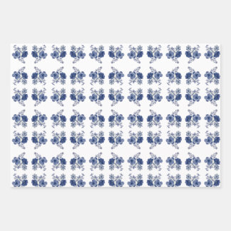 Blauwe bloemen inpakpapier vel