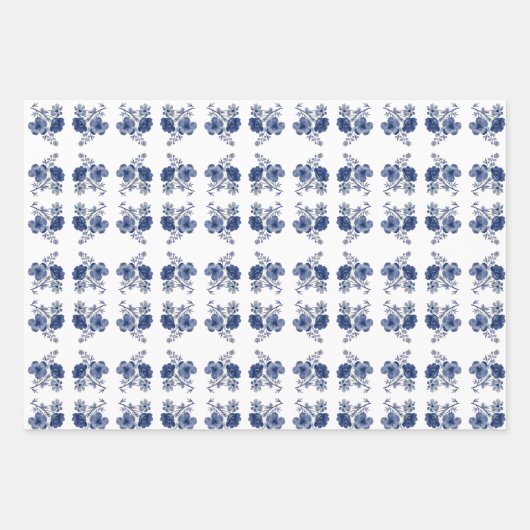 Blauwe bloemen inpakpapier vel (Voorkant)