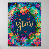 Blauwe Bloemen Inspirerende Groei Inspirerende Kun Poster (Voorkant)