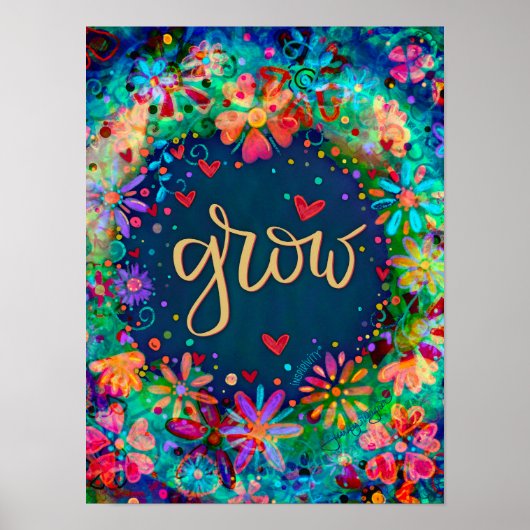 Blauwe Bloemen Inspirerende Groei Inspirerende Kun Poster (Voorkant)