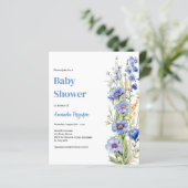 Blauwe bloemen jongen Baby shower uitnodiging (Staand voorkant)