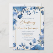 Blauwe Bloemen Jongen Bloemen Doop Kaart (Voorkant)