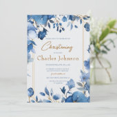 Blauwe Bloemen Jongen Bloemen Doop Kaart (Staand voorkant)