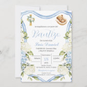 Blauwe bloemen jongen doop uitnodiging Spaans (Voorkant)