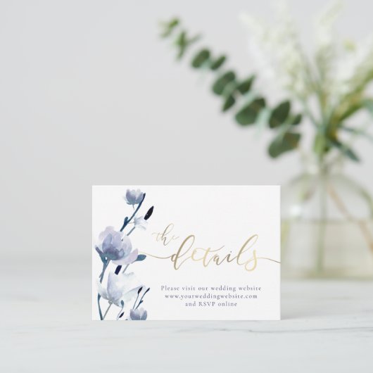 Blauwe bloemen Kaart van de website van de bruilof (Staand voorkant)