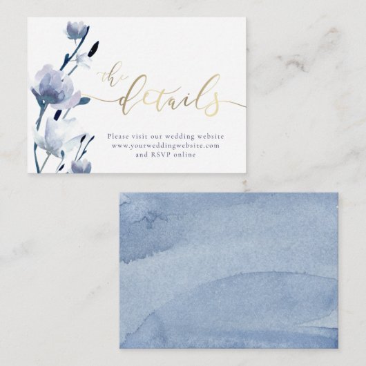 Blauwe bloemen Kaart van de website van de bruilof (Voorkant / Achterkant)